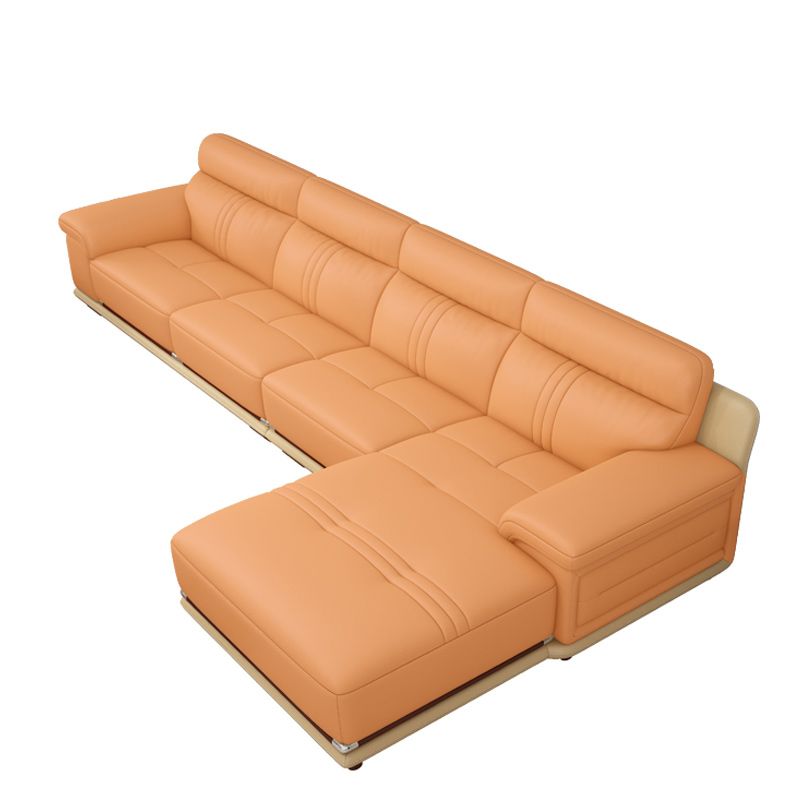 Genuine Leather Sectional Sofa Beige Pillow Top Arm Sofa with Cushion Back