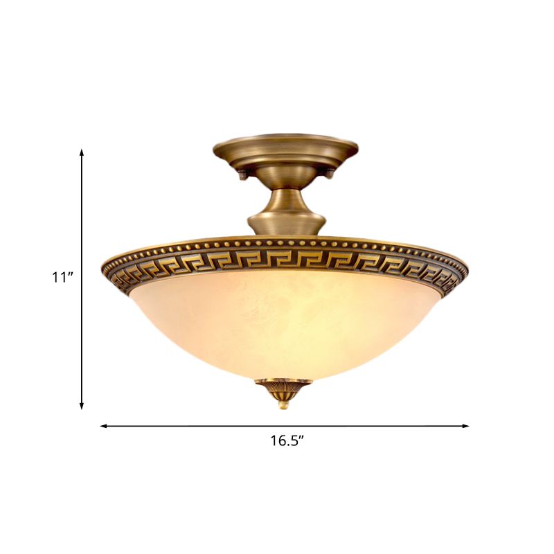 Bowl Living Room Semi Flush Traditionalist 3 Heads Brass Flush Mount Light Fixture