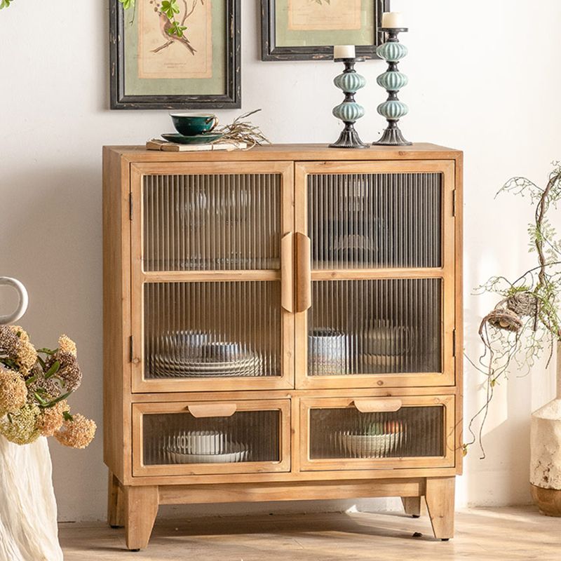 Traditional Solid Wood Display Stand Glass Doors Buffet Cabinet for Dining Room