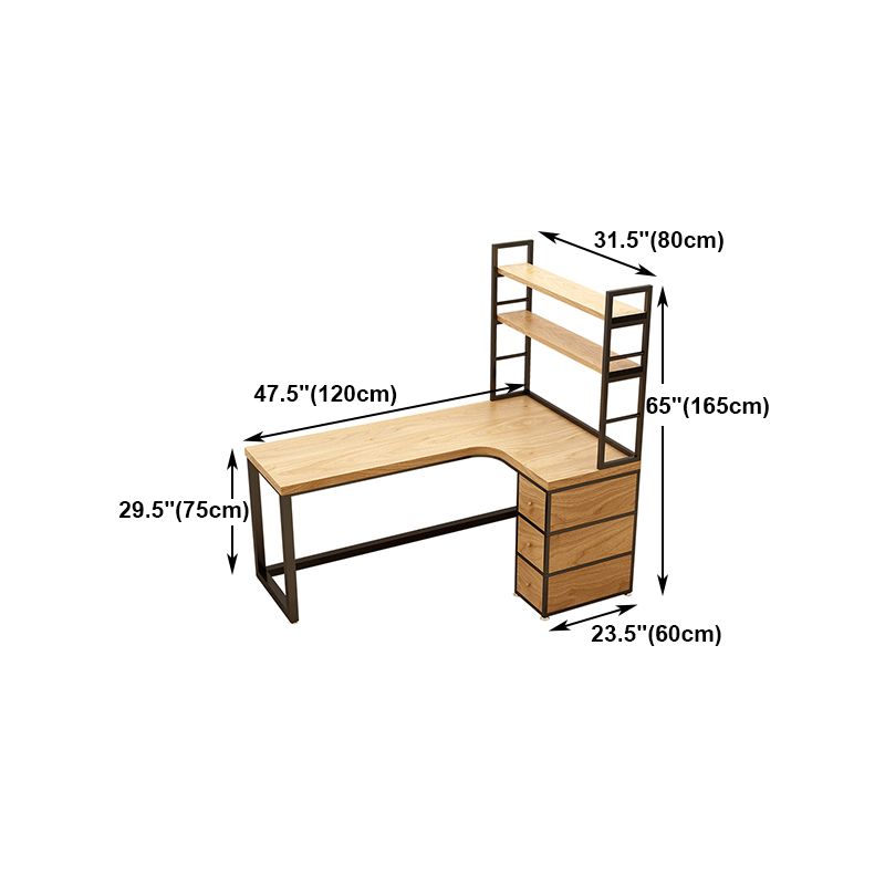 Corner Pine Wood Writing Desk Contemporary H-Shape Base Desk with Shelf