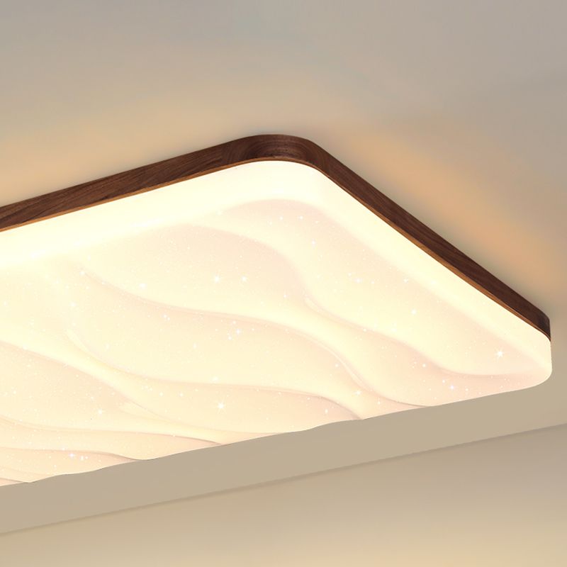 Brown Wood Modern Flush Mount Geometric Shape Ceiling Light with Acrylic Shade for Bedroom