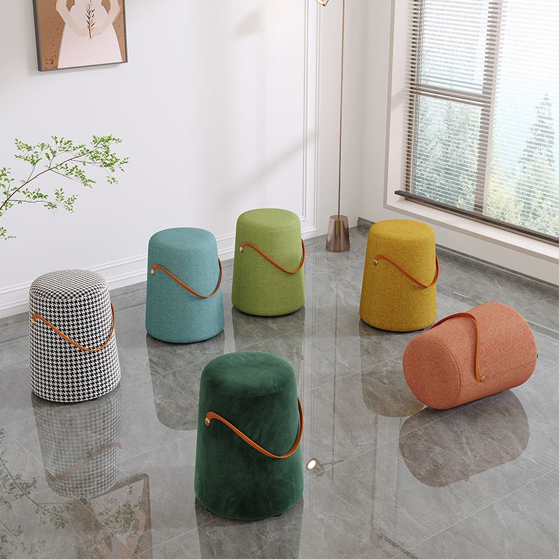 Upholstered Modern Pouf Ottoman Fabric Whole Colored Portable Round Ottoman
