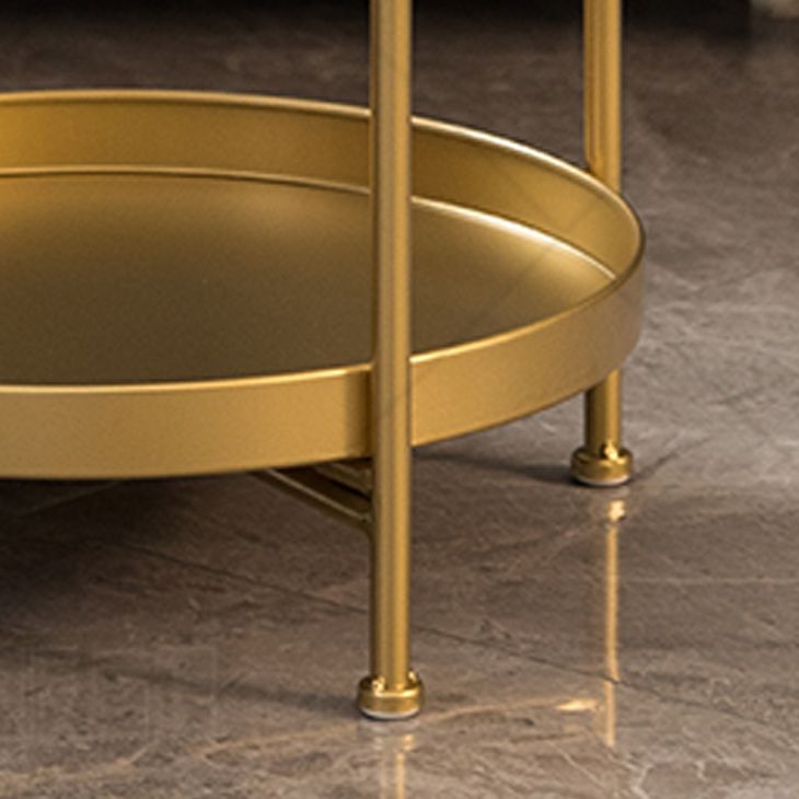 Mid-Century Round Tray Top Side Table Metal 4 Legs End Table with Shelf