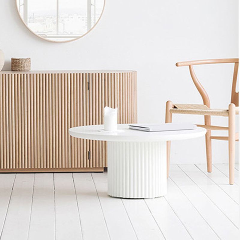 Glam Pedestal Coffee Table Wood Round Cocktail Table for Living Room