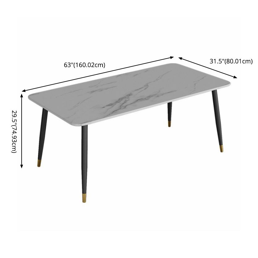 Modern Style Sintered Stone Dining Set with Standard Height Table and 4 Black Legs Base