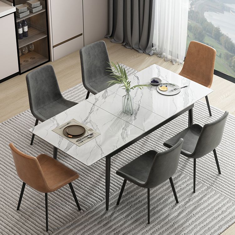 Industrial Rectangle Dining Site Table Stone Top Extendable Trestle Dining Table