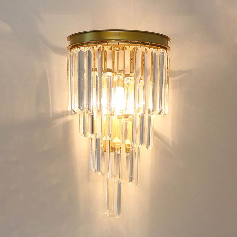 Diseño en capas Clear Crystal Wall Spl Modernism Style Lámpara de pared de acabado dorado para sala de estar