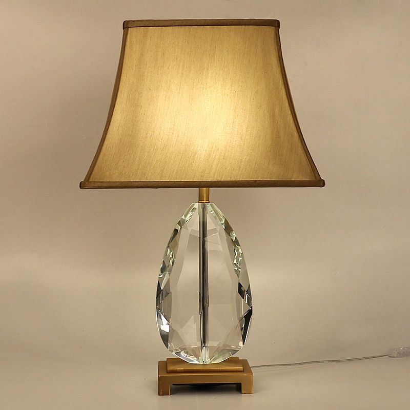 22 "/26" Long Crystal Bell Night Lighting Modern 1 hoofd lichtbruine nachtkastje Lamp met rechthoekige voetstuk