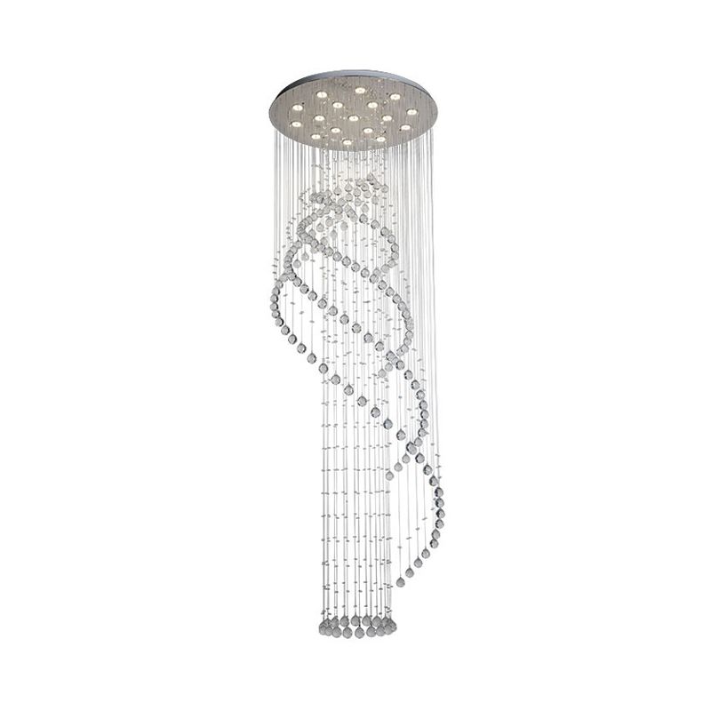 Modernist Spiral LED Ceiling Light 17 Bulbs Clear Crystal Cluster Pendant Lamp in Silver