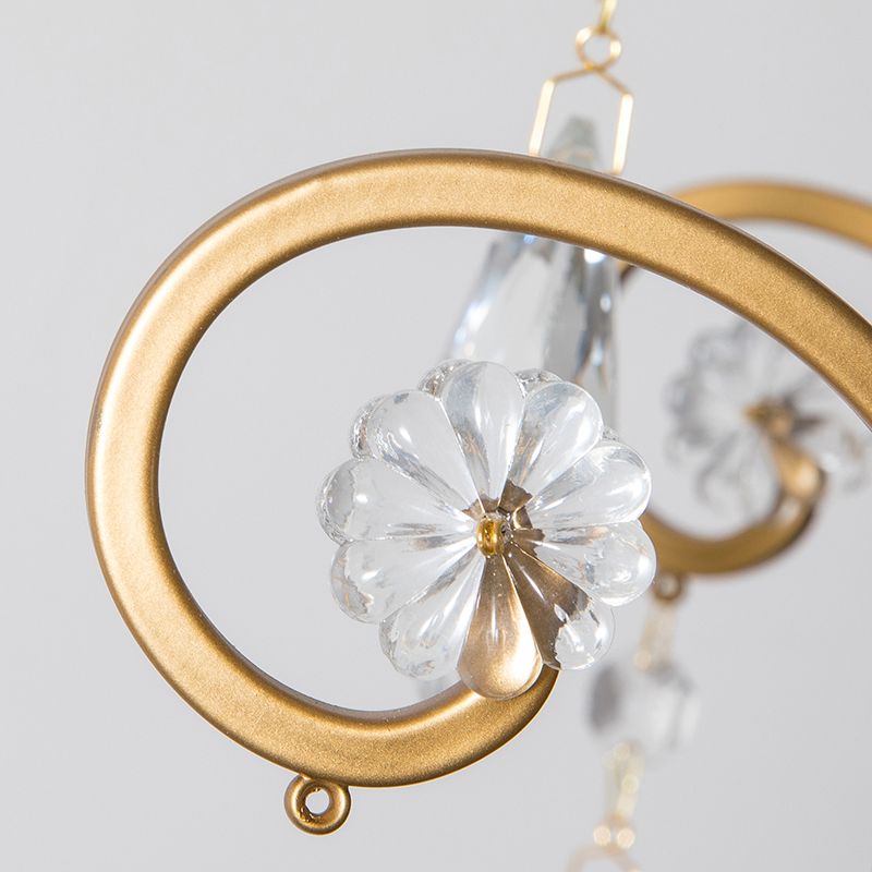 Swirling Chandelier Light Antique Metal Suspended Lighting Fixture with Crystal Droplet