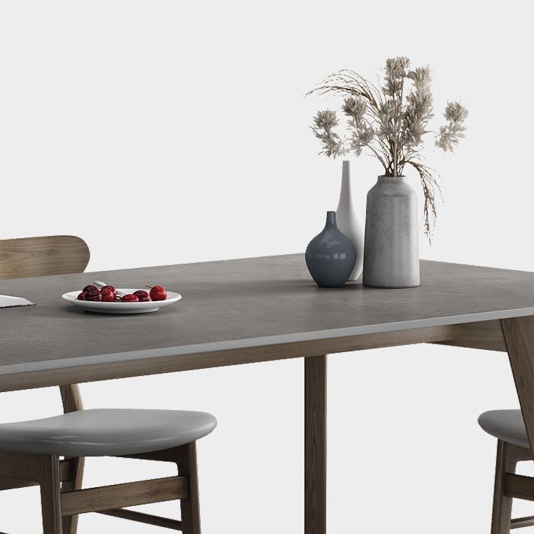 Rectangle Sintered Stone Grey Tone Dining Table Vintage 4 Legs Table for Dining Room