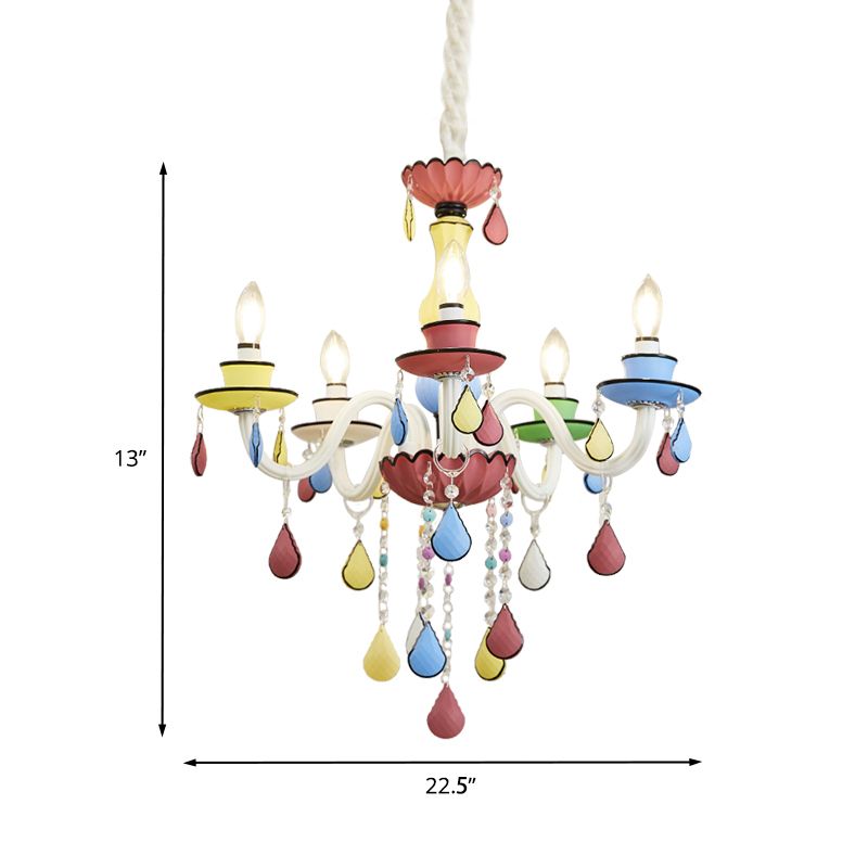 Crigal Candelabra Chandelier Macaron 5/6/8 Lights Blue-Pink-Yellow suspension suspendue avec drapé en cascade