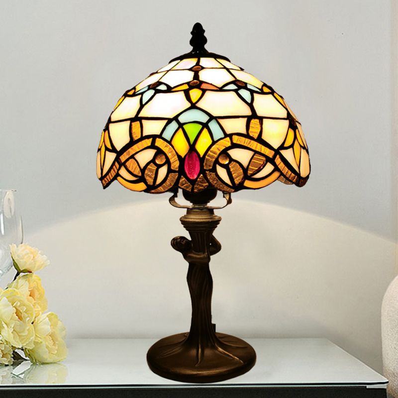 Tiffany Style Table Lamp 1-Light Desk Lamp with Glass Shade for Living Room