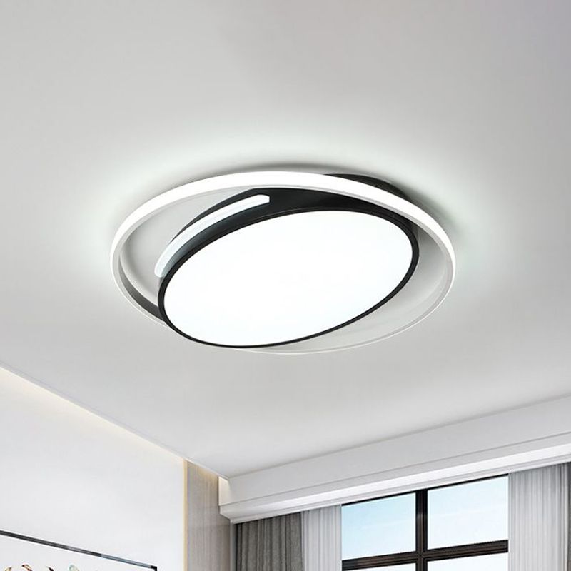 16"/19.5" Wide Black Oval Flush Mount Lighting Minimalist Metallic Led Flush Light with Frosted Diffuser