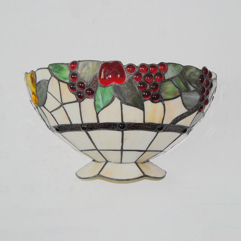 Art Deco Bowl Wall Lighting with Fruit Pattern Lodge Stained Glass 1 Bulb Wall Sconce Light