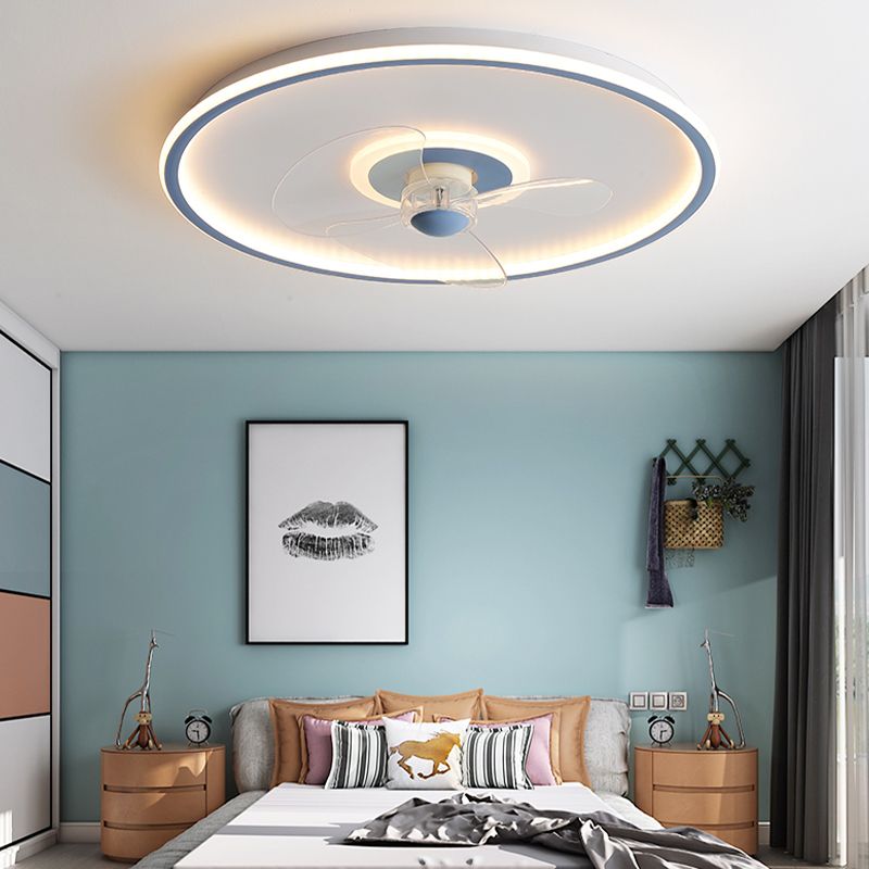 Nordic Round Fan Light Metal Colorful LED Flush Mount Light for Bedroom