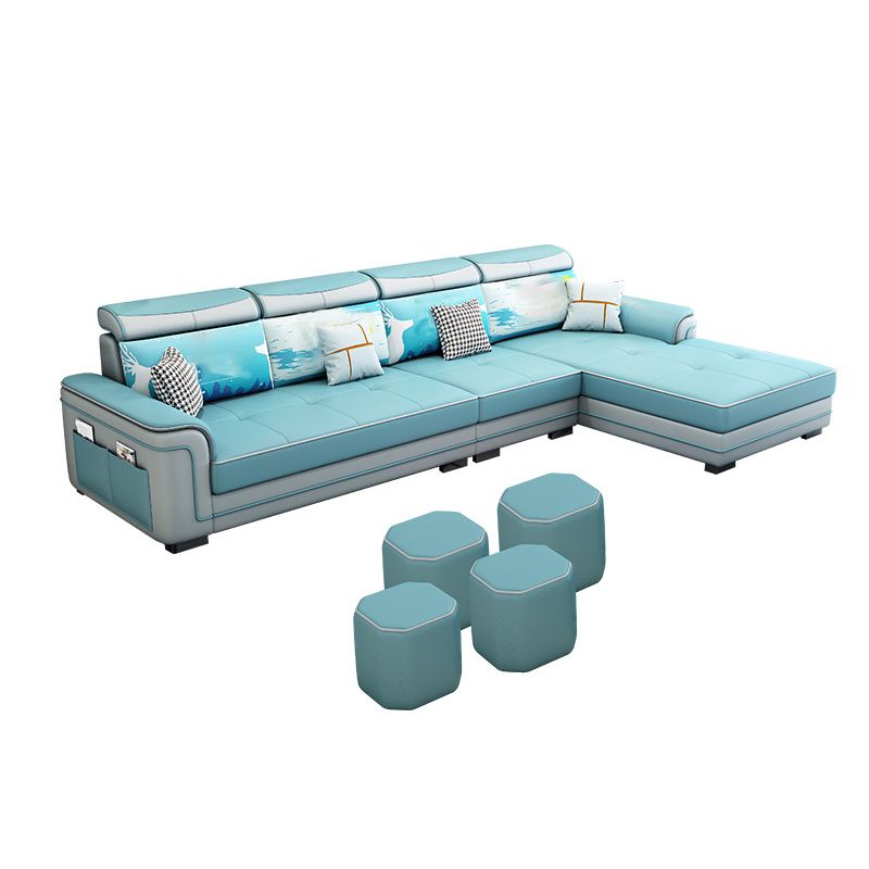 Faux Leather/Fabric Mid Century Modern Sofa & Chaise Pillow Top Arm Sofa