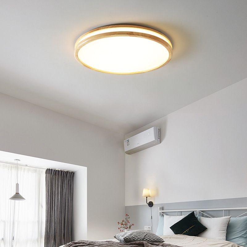 1 Light Circle Ceiling Lamp Modern Style Wood Ceiling Lighting for Restaurant