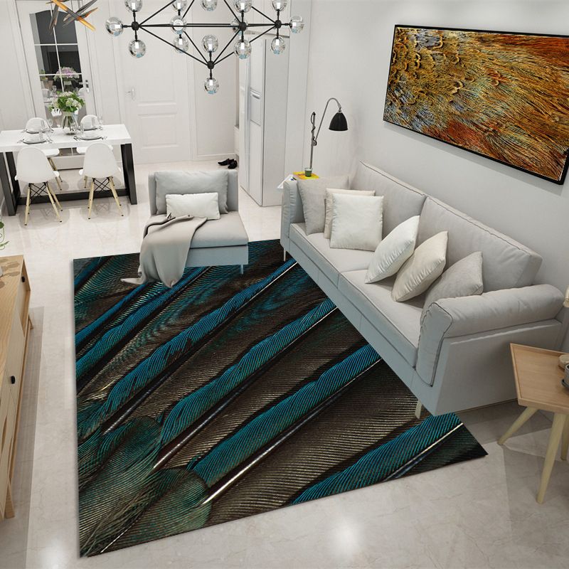 Dark Green Modern Rug Polyester 3D Feather Rug Washable Rug for Drawing Room
