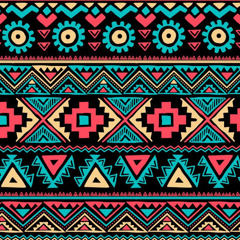 Boho-Chic Seamless Pattern Murals Red-Yellow-Green Bedroom Wall Covering, Custom Print