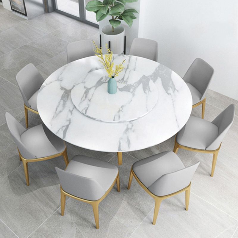 Glam Style Stone Round Dining Table with Gold Base for Living Room
