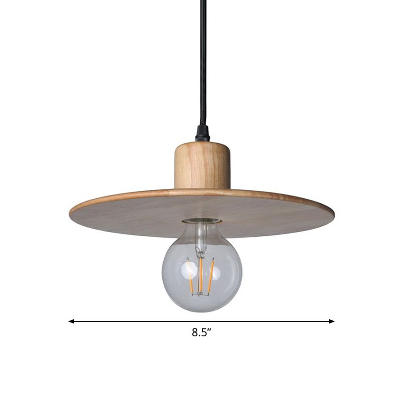 Circular Down Mini Pendant Minimalism Wood LED Bedroom Ceiling Suspension Lamp in Beige