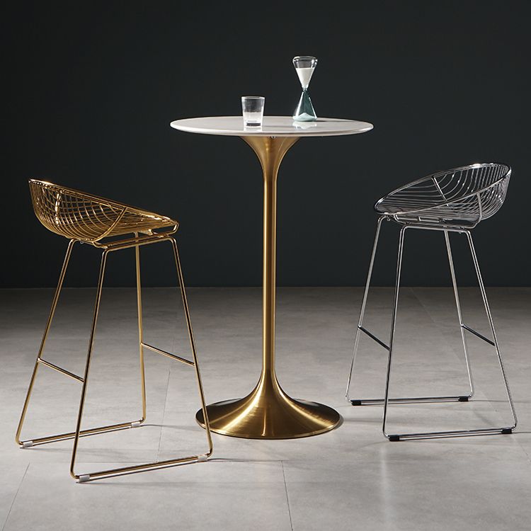Contemporary Round Pedestal Bar Dining Table with Metal Base