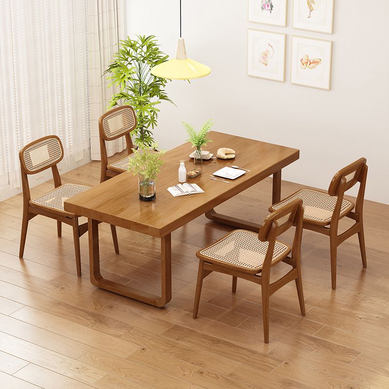 Modern Dining Set 1/5/7 Pcs Solid Wood Dining Table and Chairs in Brown