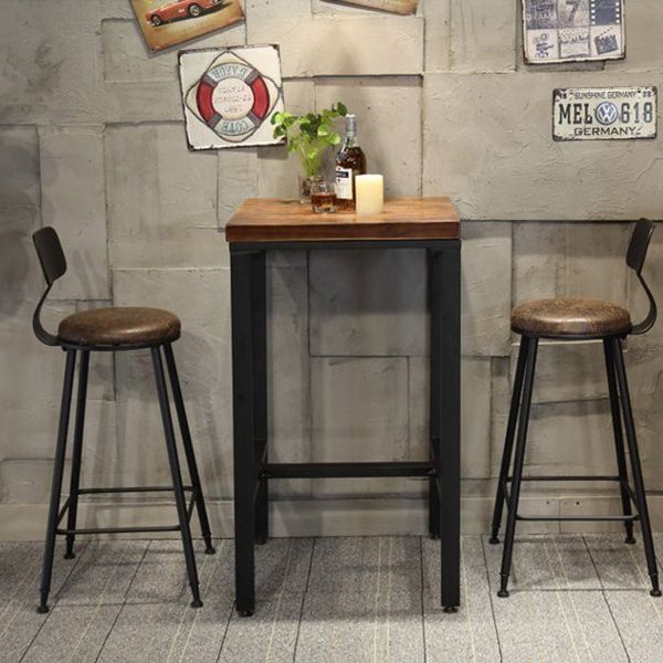 Industrial 1/2/3/5 Pieces Square Bar Table Set Solid Wood Bistro Set