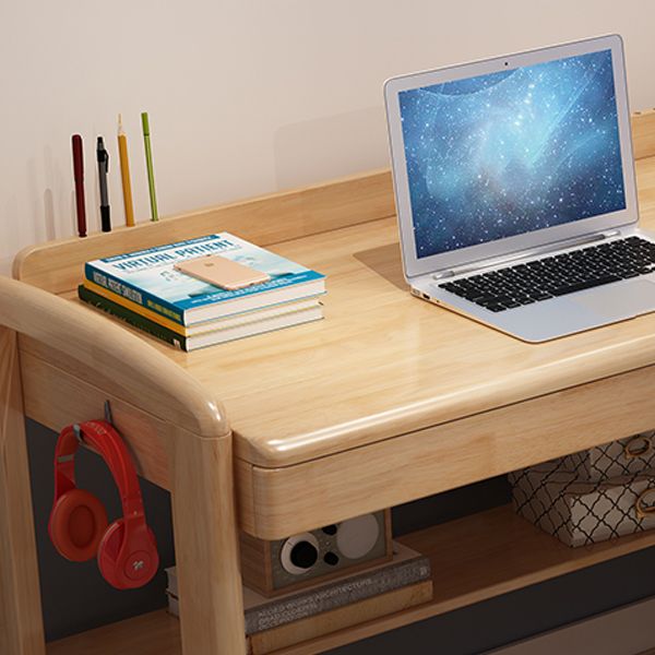 Contemporary Solid Wood Student Table with Storage Shelves and 2 Drawers