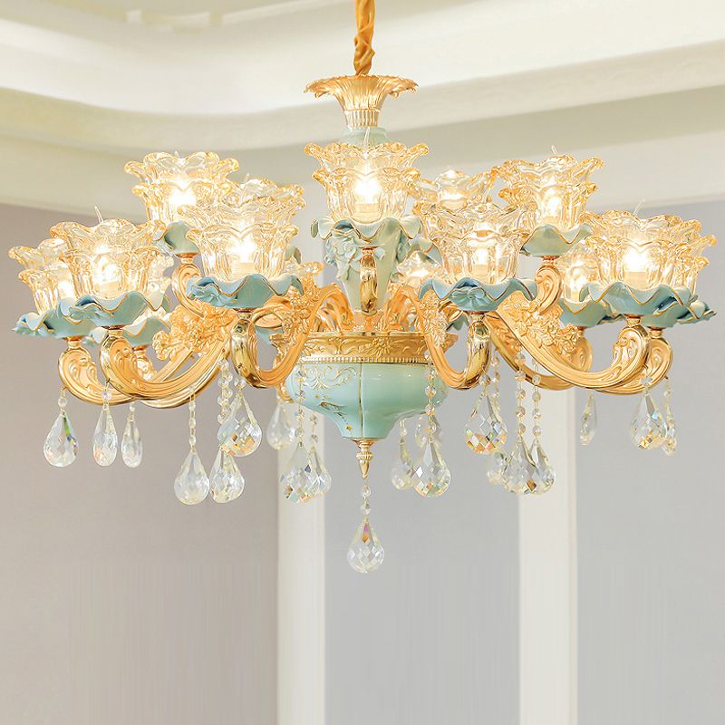 Lámpara de lámpara de lámpara de vidrio de volante Luz vintage sala de estar colgando con cristal colgante en azul