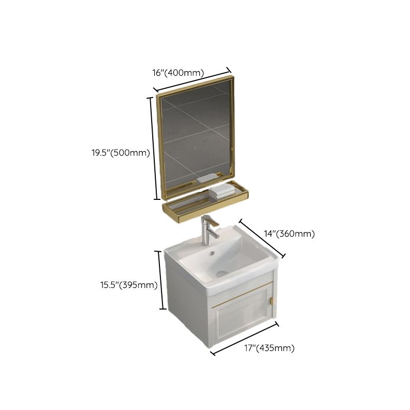Single Sink Vanity Set Mirror Wall Mount Metal Frame Rectangle Bath Vanity with 2 Doors