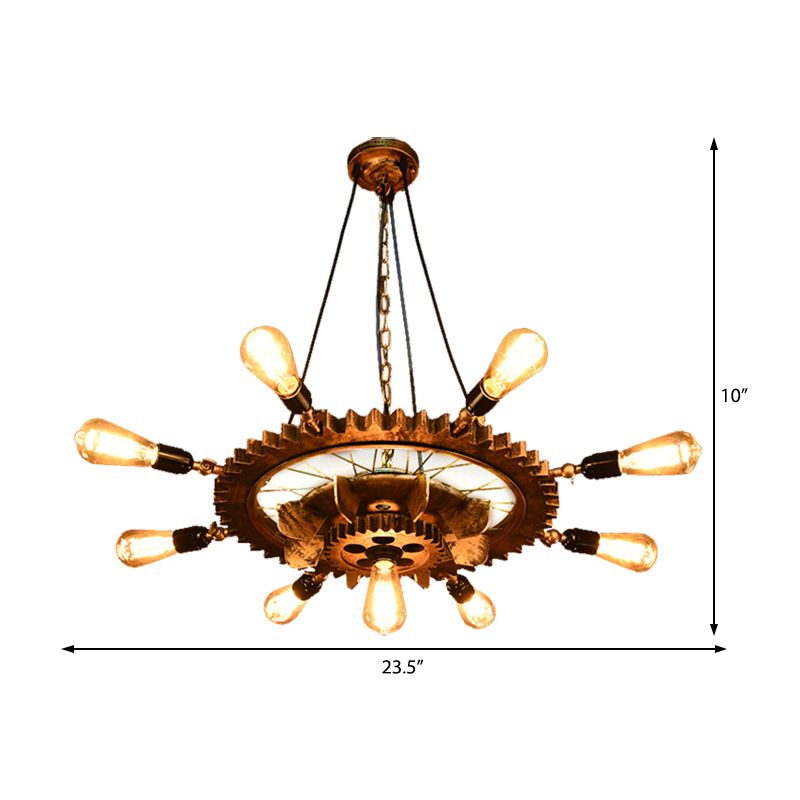 Industrial Pendant Chandelier 9 Heads Iron Gear Pendant Light  Fixtures for Restaurant Kitchen Table