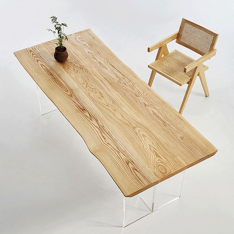 Wood Top Dining Table Modern Rectangle Table with Double Pedestal Base