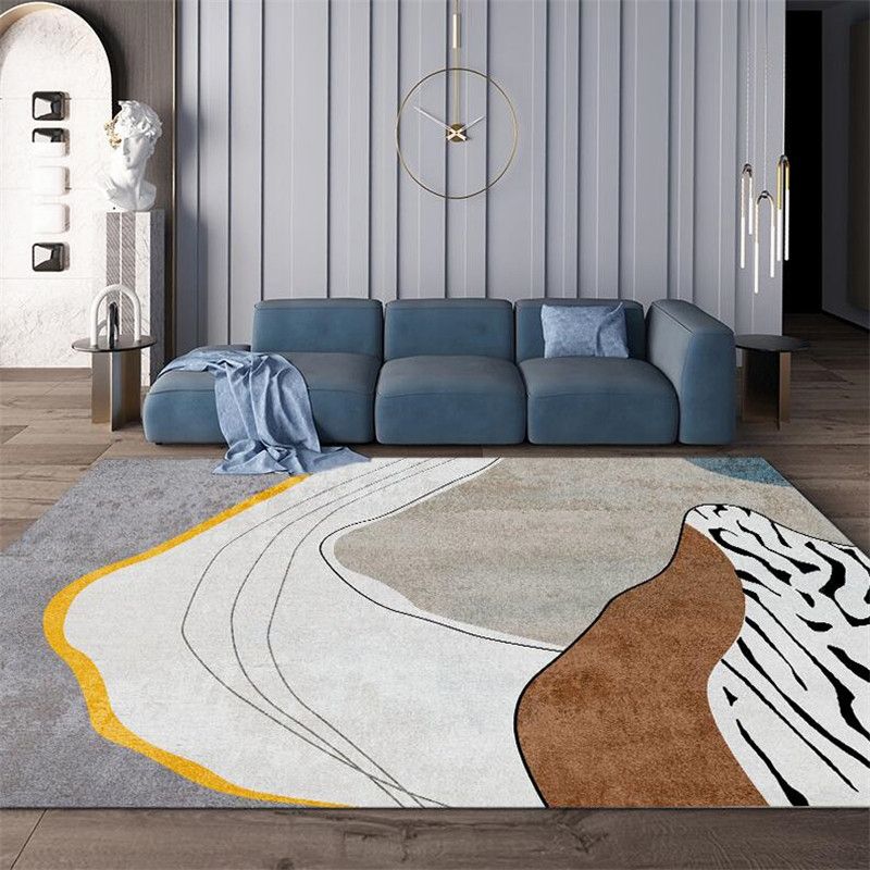 Modern Color Block Area Rug Orange Polyester Area Carpet Non-Slip Backing Rug for Home Decor