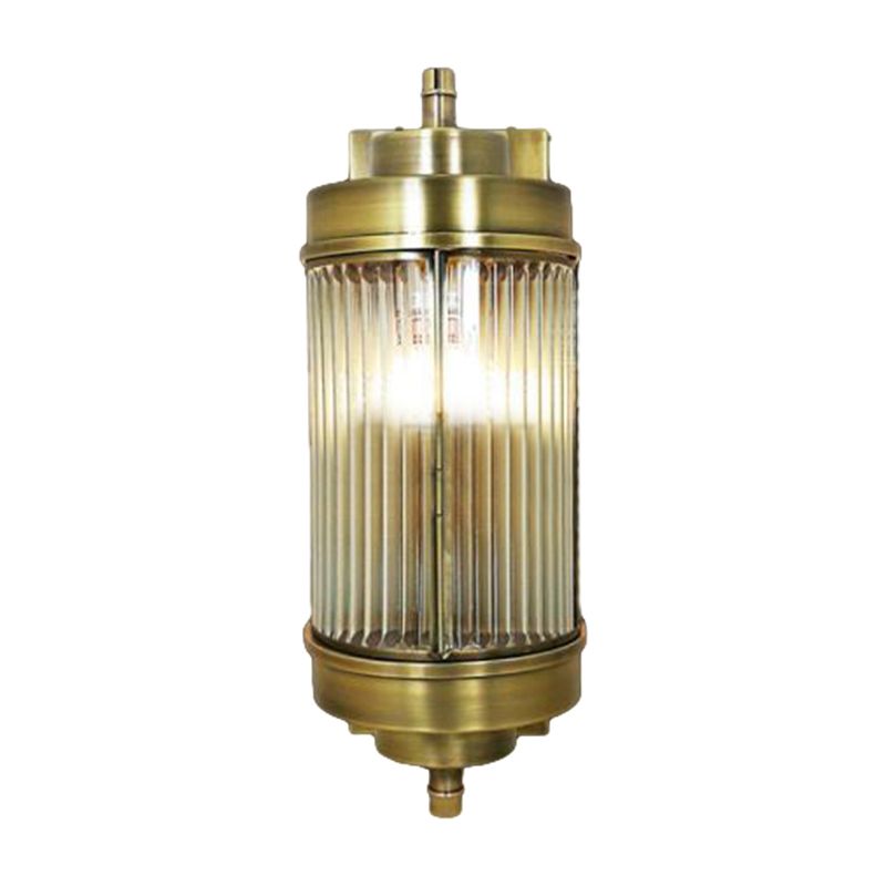 16"/23.5" H Ribbed Glass Golden Wall Mount Lamp Cylinder 1 Head Colonial Sconce Lighting