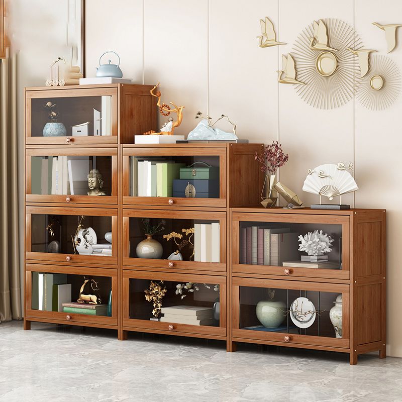 Mid Century Modern Bamboo Accent Cabinet in Brown with Glass Paned