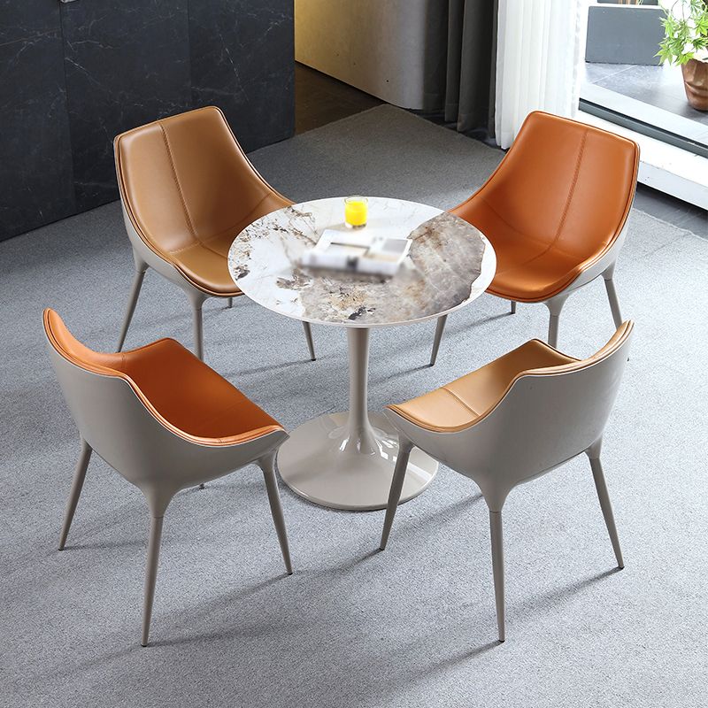 Minimalist Style Leather Dining Arm Chairs Solid Back Upholstered Chairs (Set of 2)