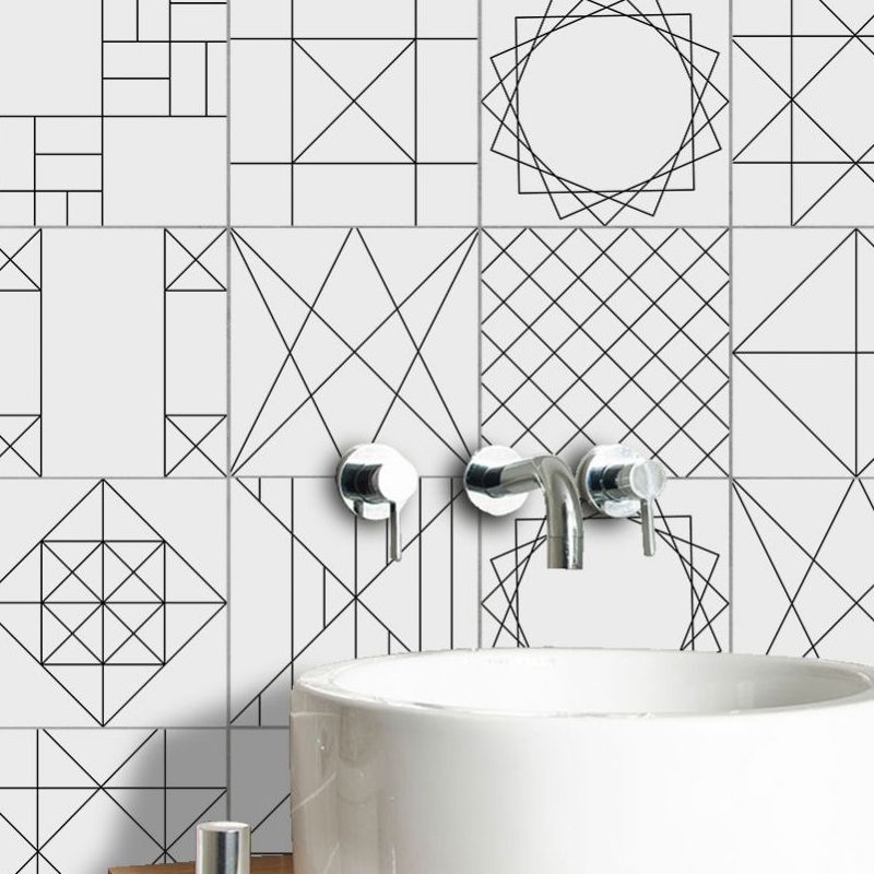 Grey Geometric Sketch Wallpapers Peel and Paste Wall Art for Washroom, 8' L x 8" W