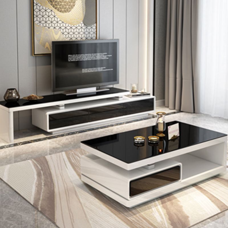 4 Drawers Coffee Table Rectangle Single Stone with Storage Shelf