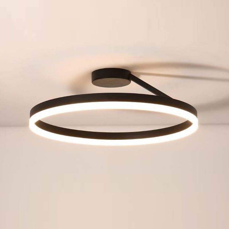 Metal Round Shape Flush Mount Light Modern-Style 1 Light Flush Ceiling Light in Black