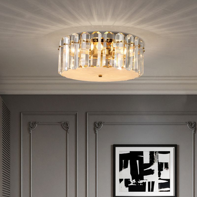 4-Bulb Flush Mount Light Fixture Minimalism Drum Clear Crystal Block Flushmount Lighting