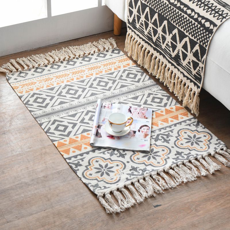 Bohemian Tribal Print Rug Retro Washable Area Carpet Fringe Design Cotton Blend Rug for Home Decor