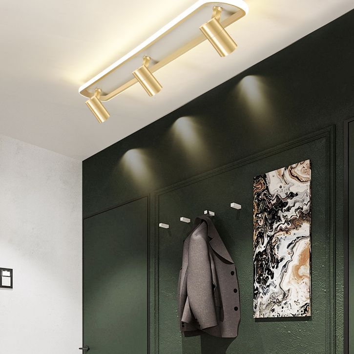 Gold Oblong LED Semi Flush Mount in Modern Simplicity Metal Ceiling Light for Living Room