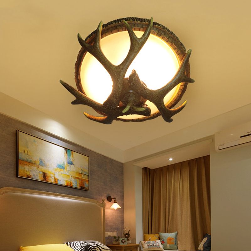 Brown 3 Lights Flush Mount Lighting Traditional Bamboo Dome Ceiling Mounted Fixture, 23.5"/16.5"/12.5" Wide