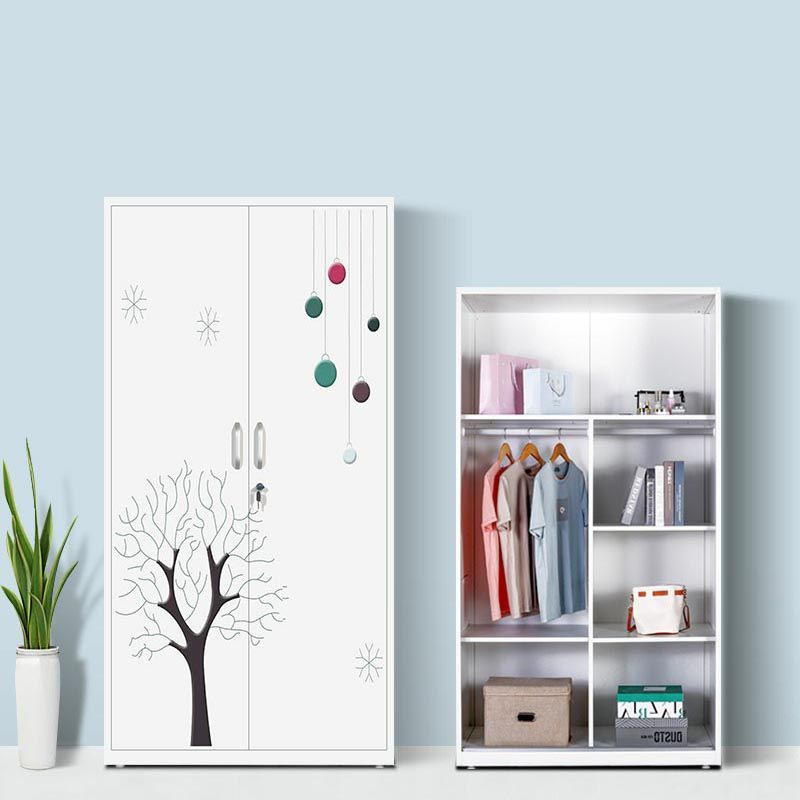Modern Armoire Steel 2 Doors White Small Wardrobe Armoire with Lock