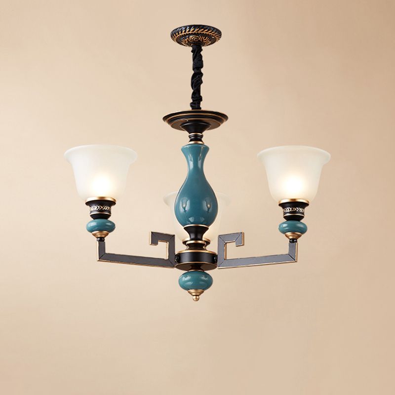 Blue-Black 3/5/6 Köpfe Pendel leichter Vintage-Stil mit milchigem Glas, hängenden Kronleuchter