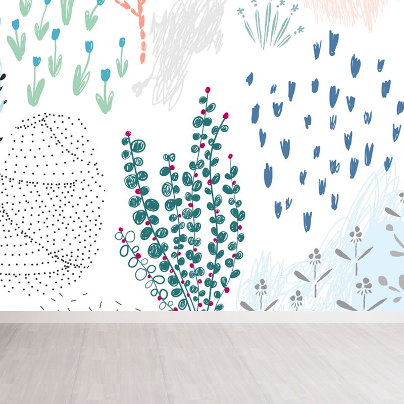 Pastel Plants Drawing Mural Decal Botanical Childrens Art Wall Decor for Nursery