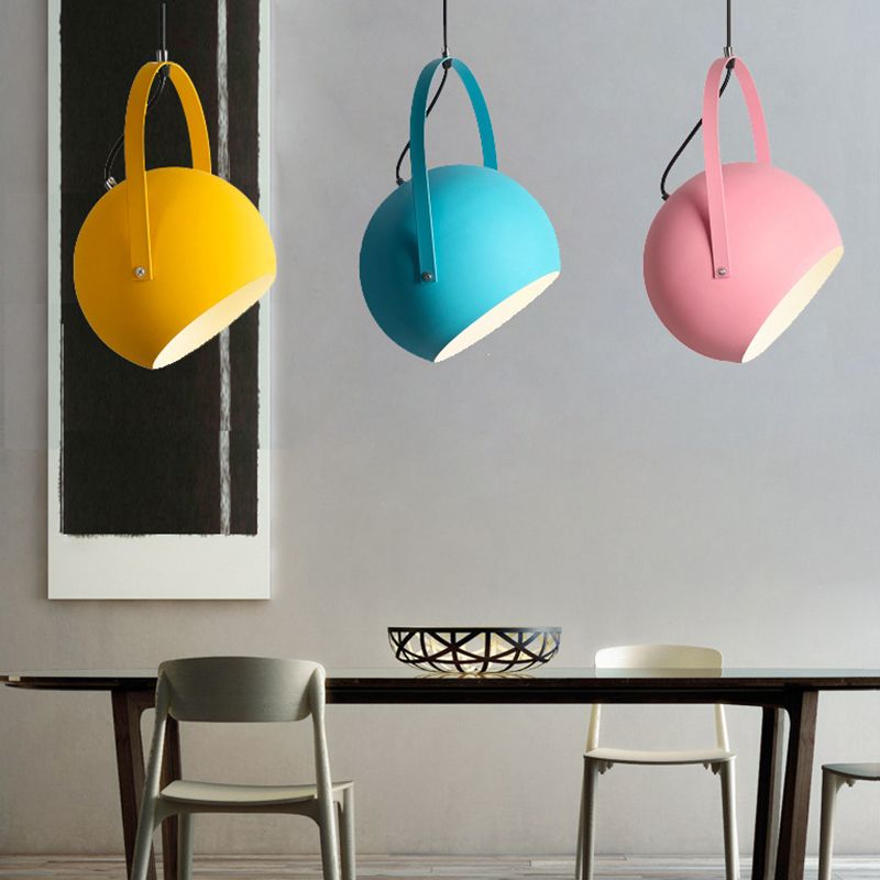 Macaron Dome Pendant Spotlight Metal 1 Head Restaurant Hanging Light Fixture with Arched Handle