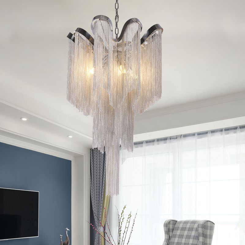 Nappel in metallo lampadario modernista in stile nordico a 4 luci in argento appendere il soffitto a soffitto